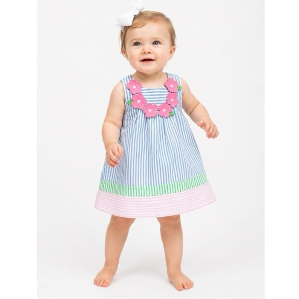 NWT Florence Eiseman Seersucker Color Block Striped Dress Size 9M
